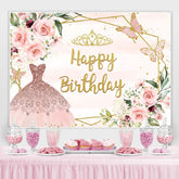 Rosa Prinzessin Kleid Und Schmetterling Geburtstag Hintergrund